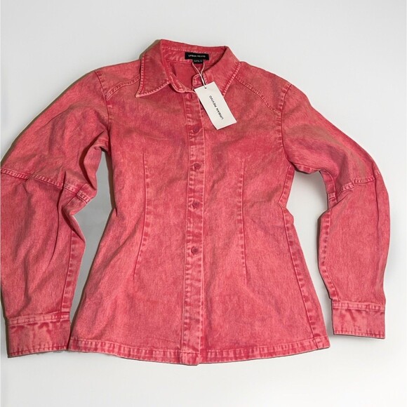 Urban Revivo Tops - NEW URBAN REVIVO Cotton Pink Collared Button Long Sleeve Blouse Size 2 or XS